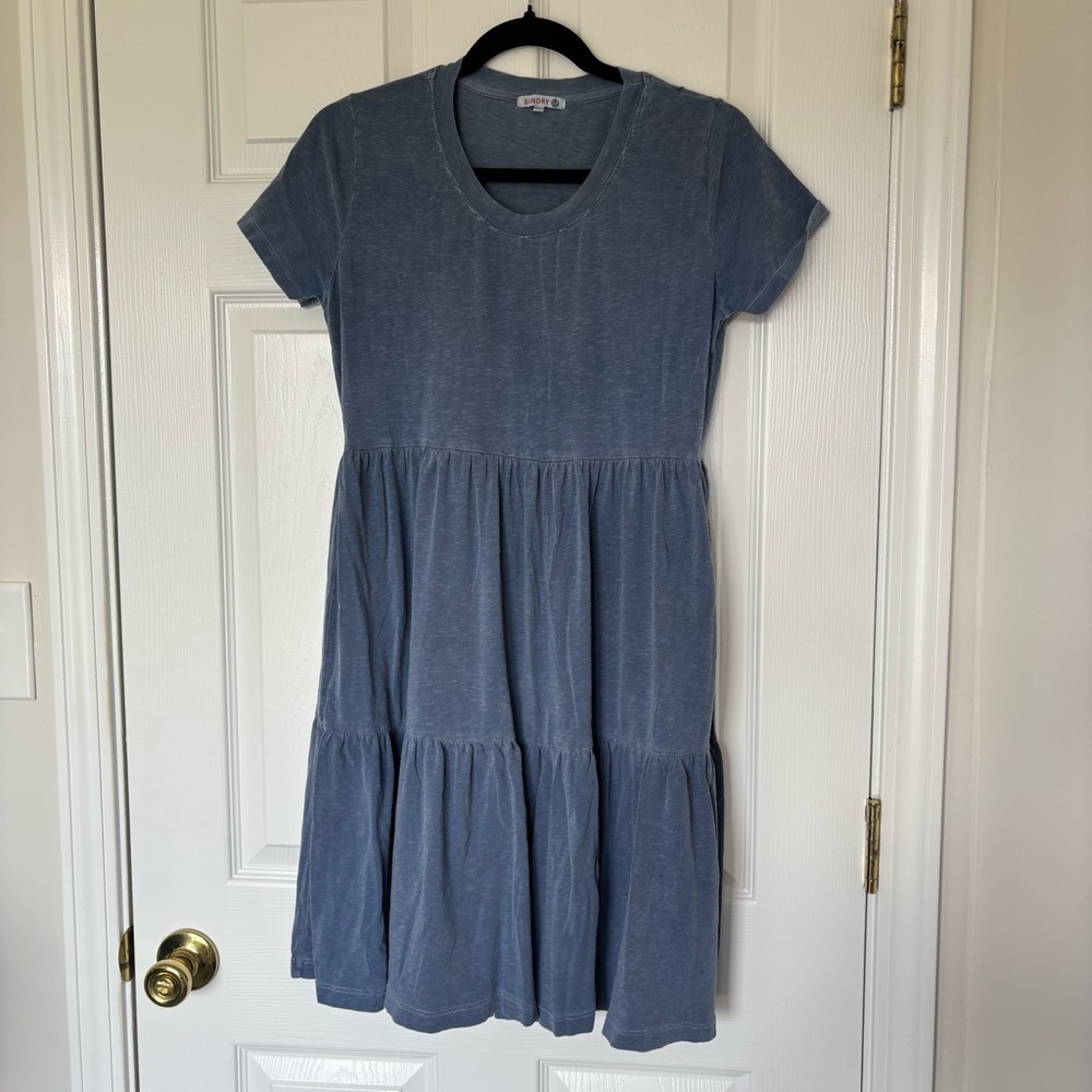 Sundry Blue Tiered Tee Shirt Dress Size 1 Small